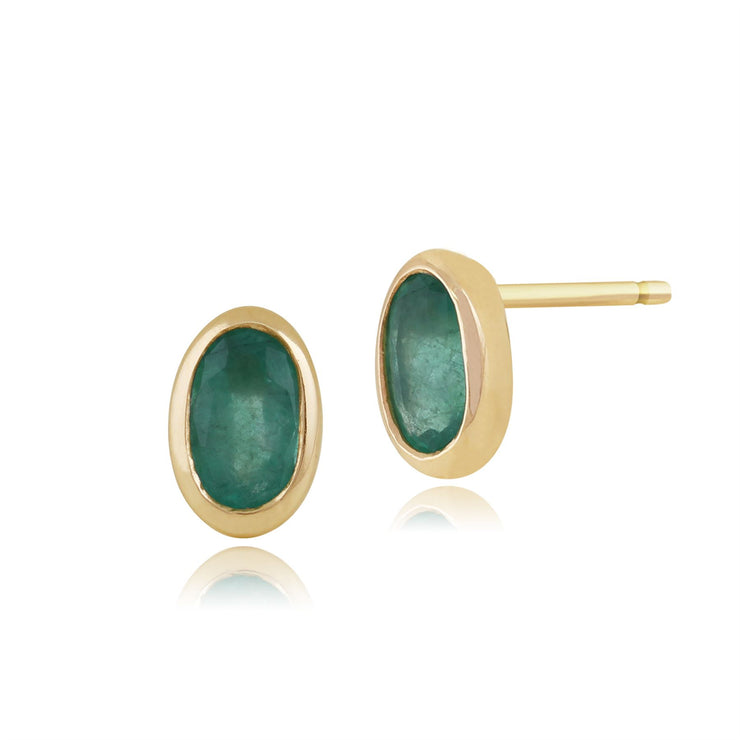 Orecchini ovali con smeraldi classici in oro giallo 375