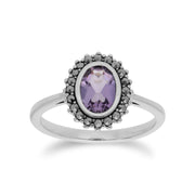 Anello Gemondo con ametista, anello in argento sterling con ametista e marcasite - Ametista