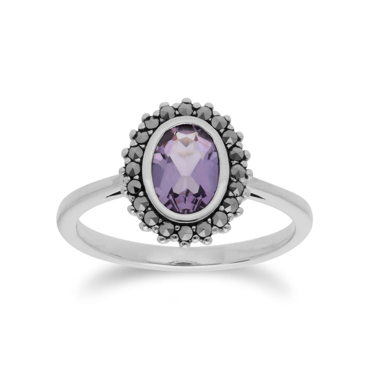 Anello Gemondo con ametista, anello in argento sterling con ametista e marcasite - Ametista