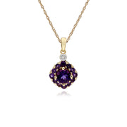 Pendente da s in oro giallo da 9 ct con ametista e diamanti quadrati su catena da 45 cm