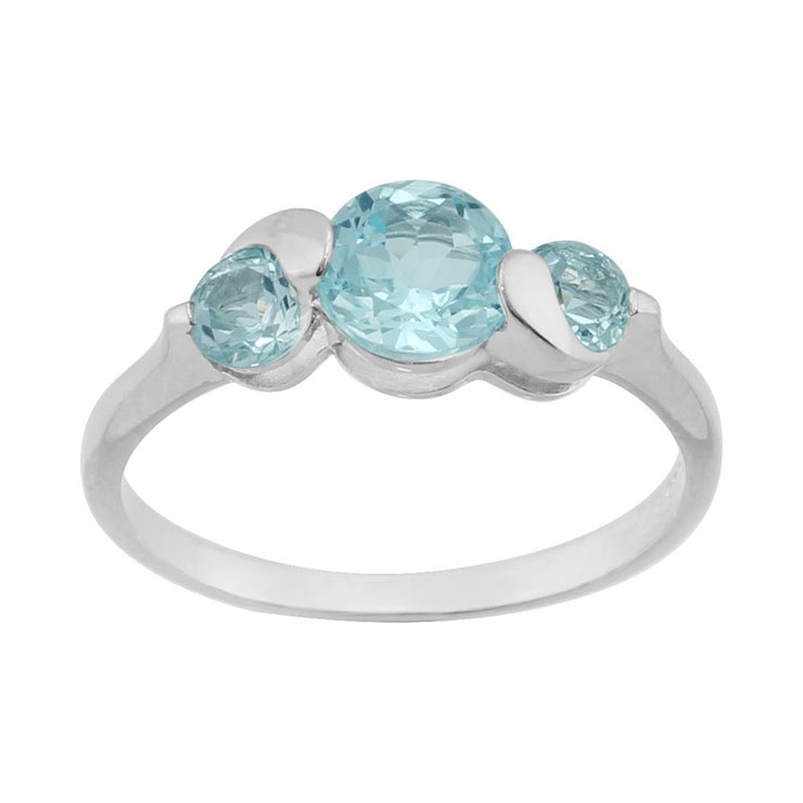 Anello in argento sterling con tre pietre con topazio blu cielo da 1,46 ct