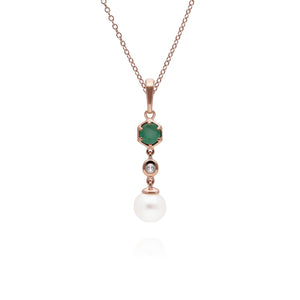 Pendente con catena a goccia moderno con perla, smeraldo e topazio in argento sterling placcato oro rosa
