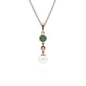 Pendente con catena a goccia moderno con perla, smeraldo e topazio in argento sterling placcato oro rosa