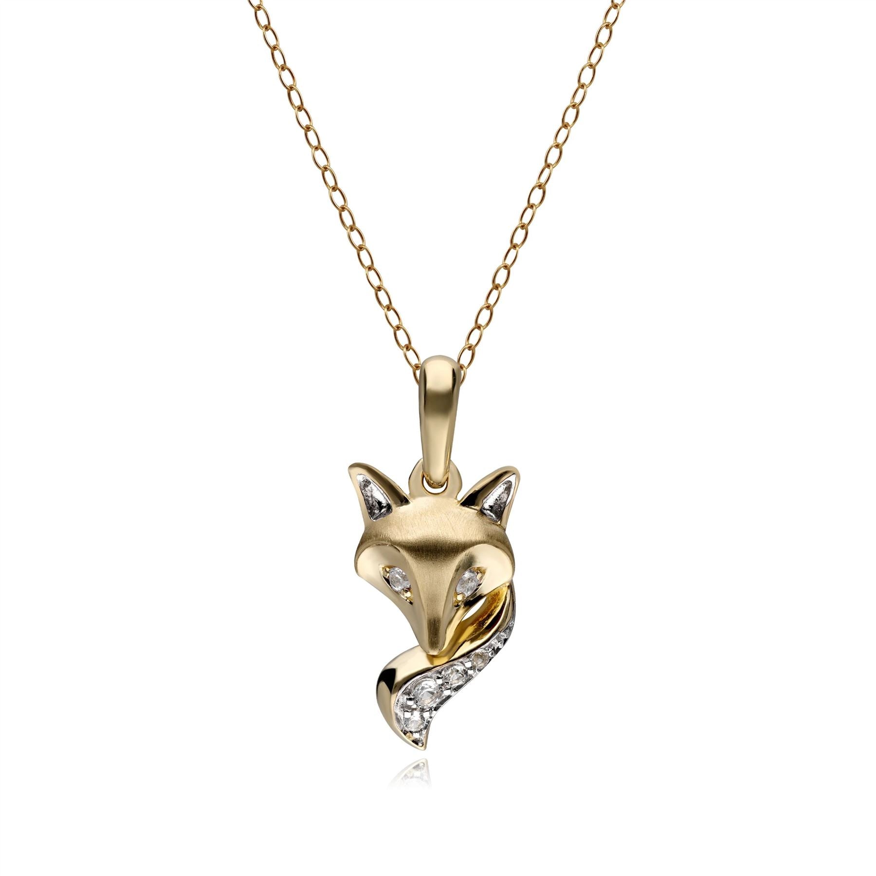 Gemondo Gardenia White Sapphire Fox Pendant in 9ct Brushed Satin Yellow Gold