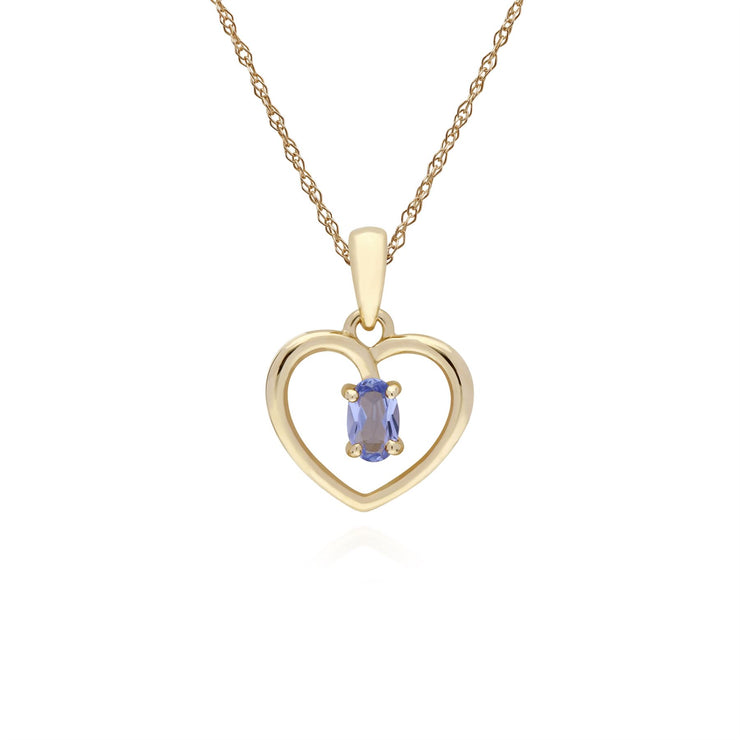 Ciondolo a cuore singolo con pietra ovale granato in oro giallo da 9 ct su catena da 45 cm