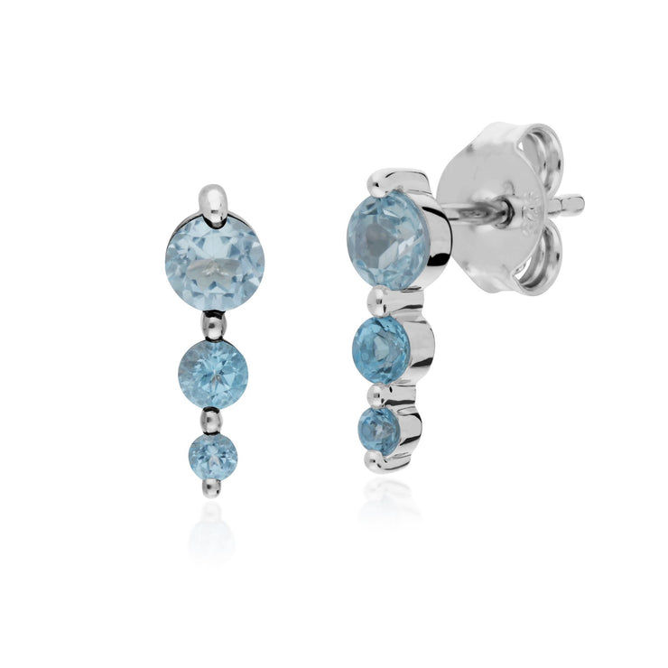 Orecchini con tre pietre e classico anello con cinque pietre Argento 925 con topazio azzurro