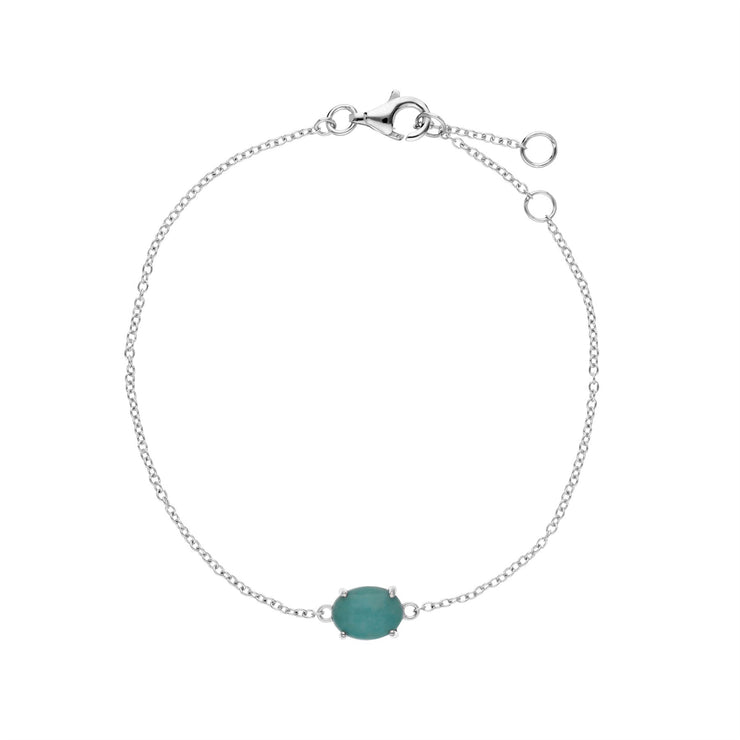 Bracciale in argento sterling con pietra singola ovale con amazzonite da 19 cm