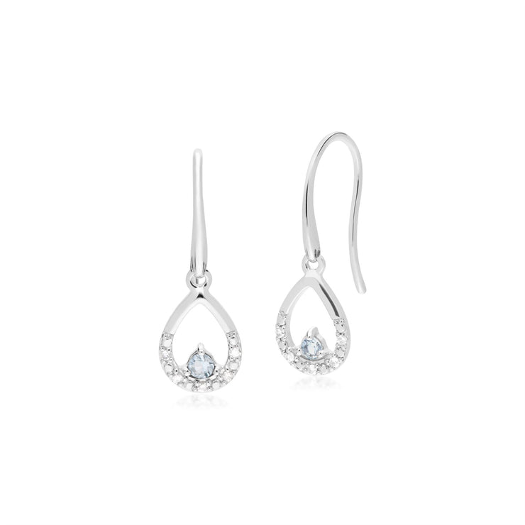 Orecchini unici con acquamarina e diamanti pera in oro bianco da 9 ct