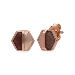 Micro Statement Rhodochrosite Hexagon Stud Earrings