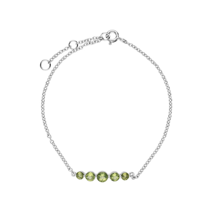 Bracciale in argento sterling con cinque pietre di peridoto rotondo sfumato da 19 cm