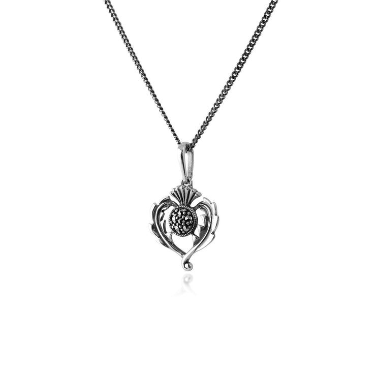 Ciondolo Cardo Stile Art Nouveau Argento 925 Marcasite Rotondo