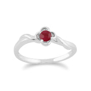 Anello con rubino Gemondo, anello con fiore di rubino in oro bianco da 9 ct e 0,27 ct