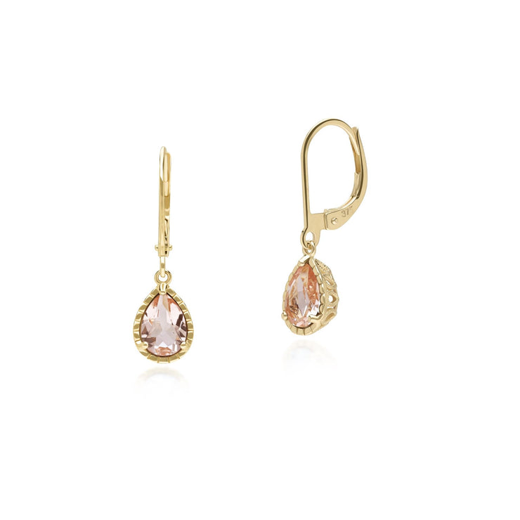Orecchini pendenti classici in oro giallo 375 con morganite a pera
