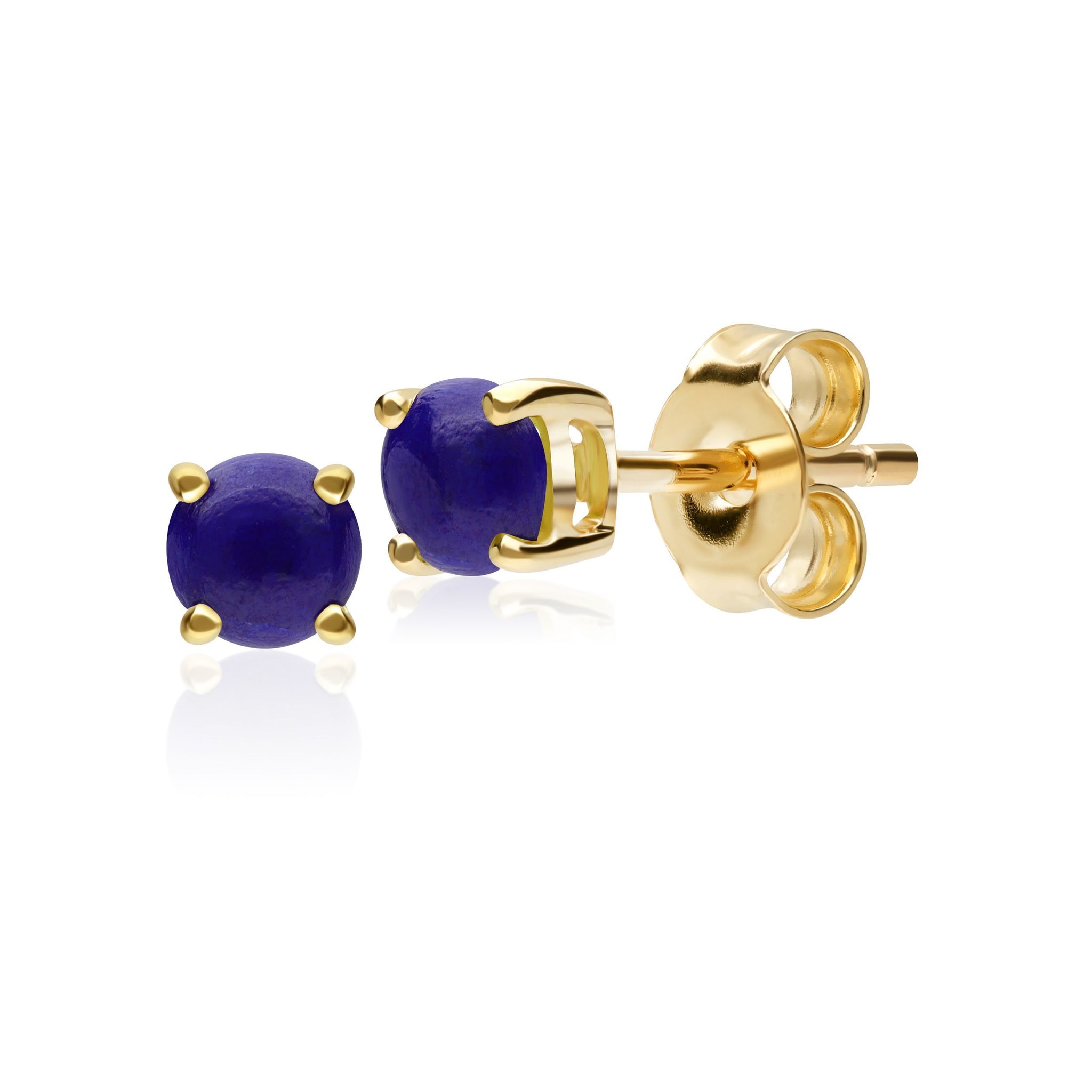 Classic Round Lapis Lazuli Claw Set Single Stone Earnings in 9ct Yellow Gold