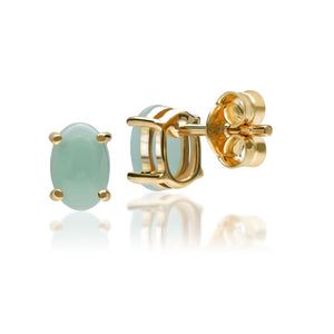 Classic Oval Jade Claw Set Stud Earrings in 9ct Yellow Gold