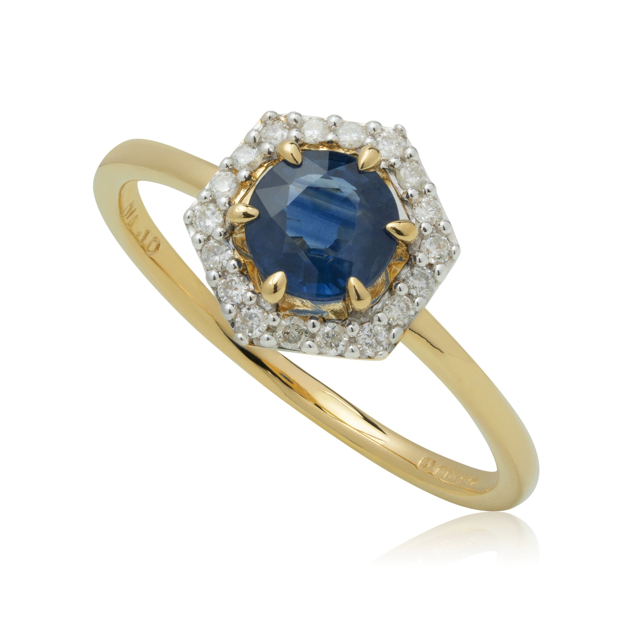 Sapphire & diamond halo engagement ring in 9ct yellow gold