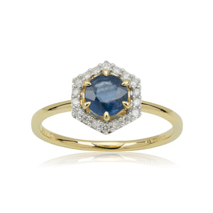 Sapphire & diamond halo engagement ring in 9ct yellow gold 1