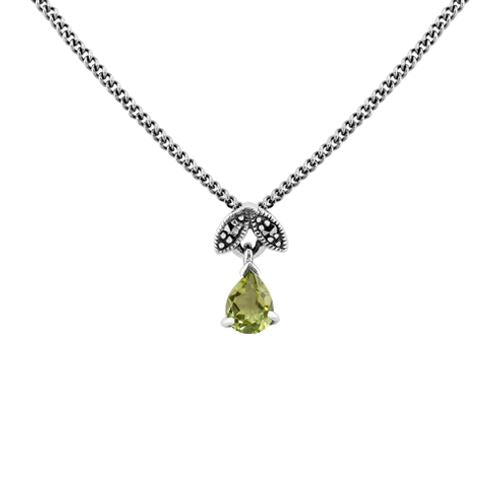 Ciondolo in stile Art Nouveau in argento 925 con peridoto e marcasite