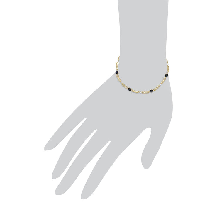 Bracciale da 19 cm con motivo infinito in oro giallo da 9 ct con zaffiri marquise e diamanti