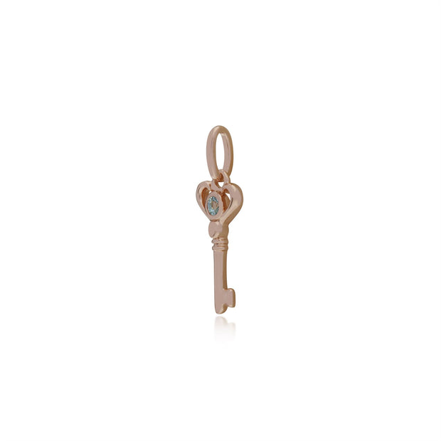 Classico pendente a chiave piccola placcato oro rosa in argento 925 con acquamarina rotonda