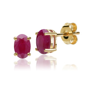 Classic Oval Ruby 9ct Yellow Gold Stud Earrings