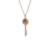 Classico pendente a chiave grande in argento 925 placcato oro rosa con smeraldo rotondo