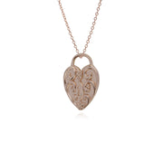 Collana in argento, pendente con ciondolo a forma di lucchetto a forma di cuore in argento sterling placcato oro rosa su catena da 45 cm