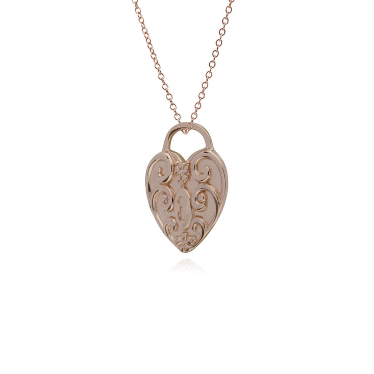 Collana in argento, pendente con ciondolo a forma di lucchetto a forma di cuore in argento sterling placcato oro rosa su catena da 45 cm