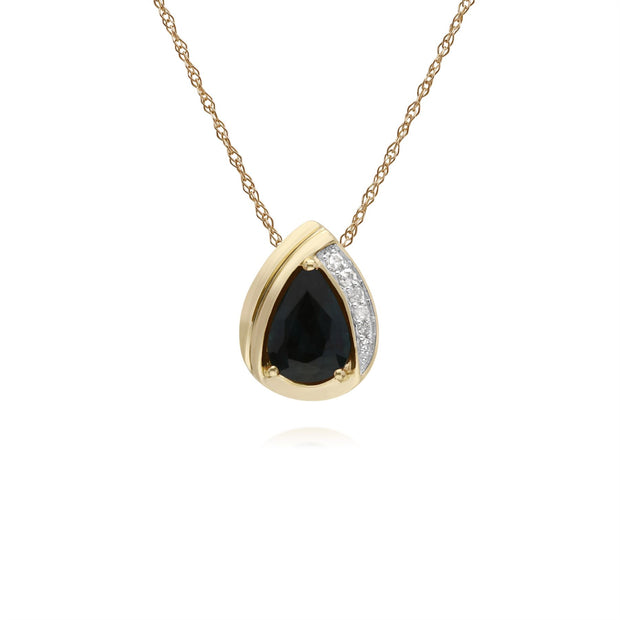 Collana con zaffiri, zaffiro in oro giallo da 9 ct e pendente classico con diamanti a forma di pera su catena da 45 cm