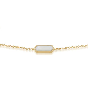 Geometric Hexagon Mother of Pearl Prism Bracelet in Gold Plated  Silver