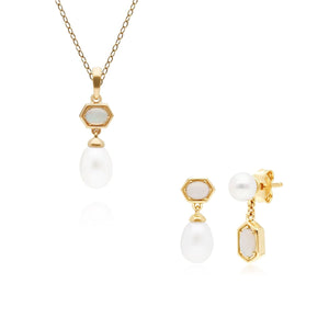 Modern Pearl & Opal Pendant & Earring Set 