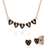 Collana e orecchini cuore in argento sterling 925 e orecchini in marcasite placcata oro rosa