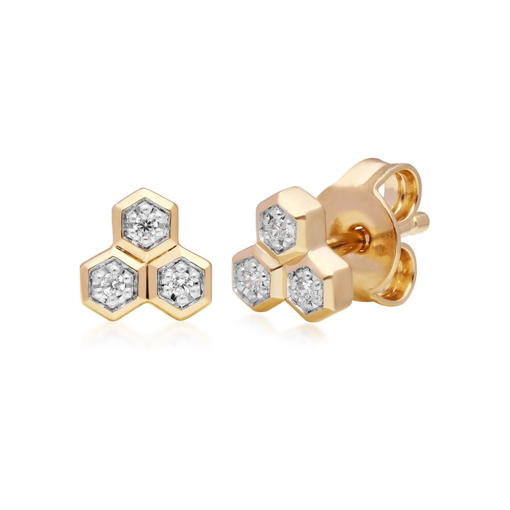 Orecchini a lobo geometrici trilogia in oro giallo 375 con diamanti