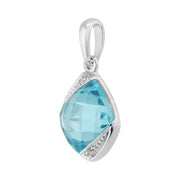 Ciondolo con topazio azzurro naturale a taglio cuscino da 2,30 ct in argento sterling e catena con diamanti
