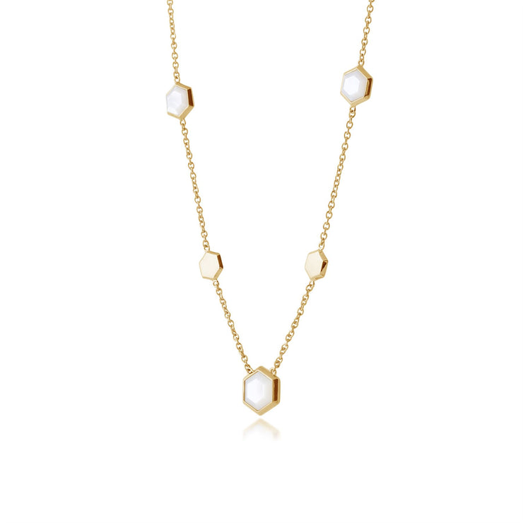 Collana geometrica Argento 925 placcato oro Madreperla esagonale