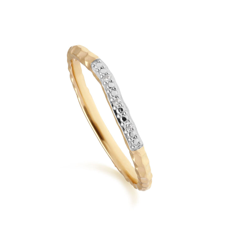 Anello Effetto Martellato Anello In Oro Giallo 375 Con Pavé Di Diamanti