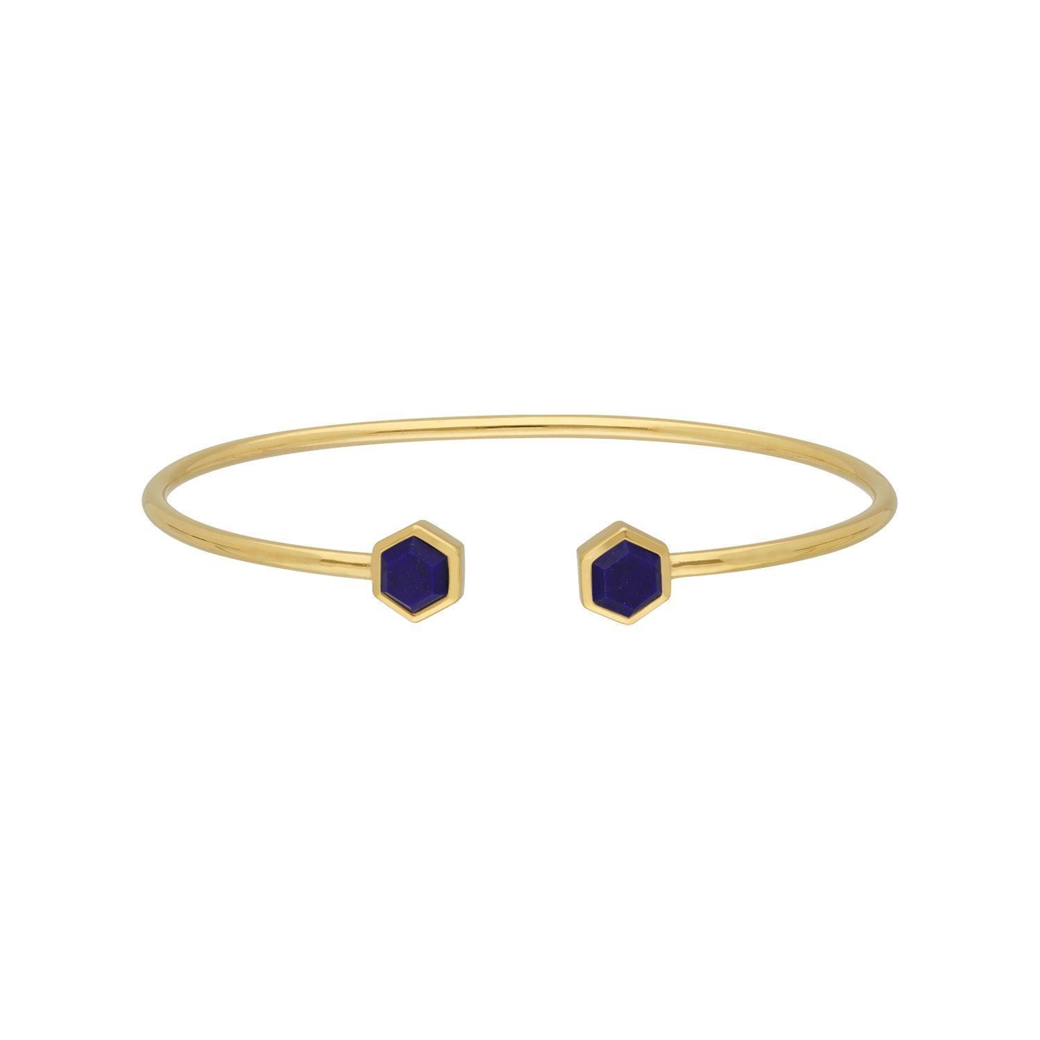 Geometric Hexagon Lapis Lazuli Bangle in Gold Plated Sterling Silver