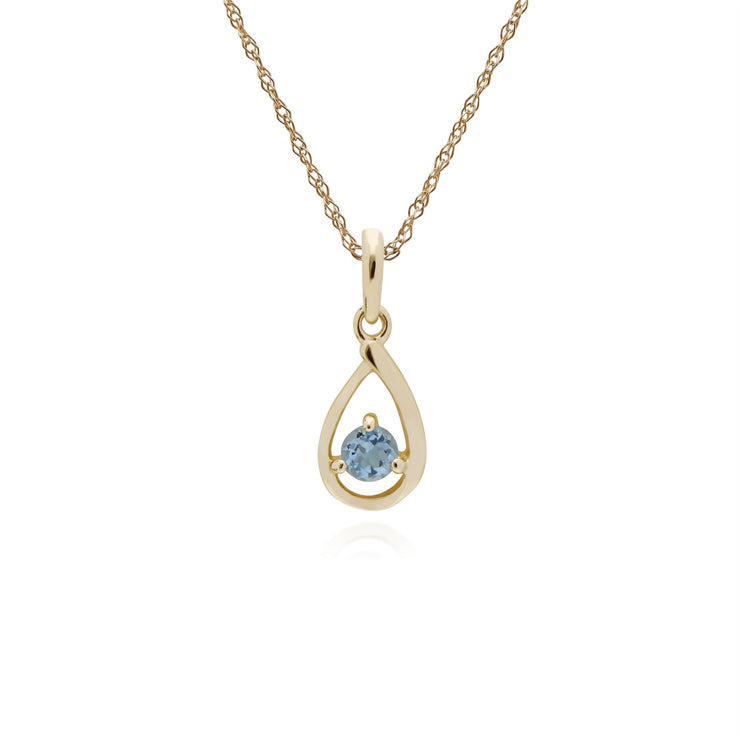 Collana con acquamarina, collana con gocce d'acqua in pietra singola con acquamarina in oro giallo da 9 ct, collana da 45 cm