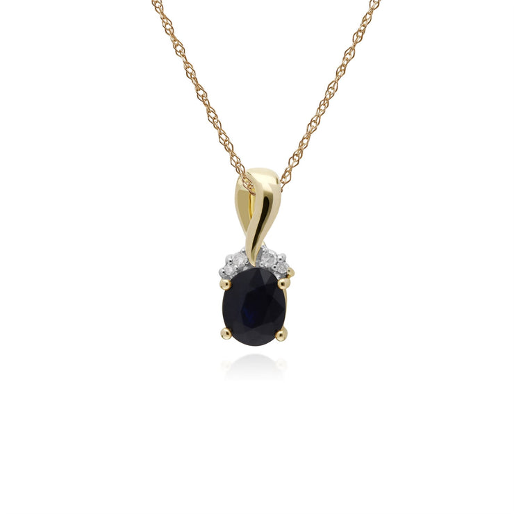 Collana con zaffiri, pendente Kiss in oro giallo da 9 ct con zaffiri e diamanti su catena da 45 cm