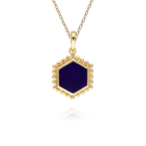 Lapis Lazuli Flat Slice Hex Pendant in Gold Plated Sterling Silver 