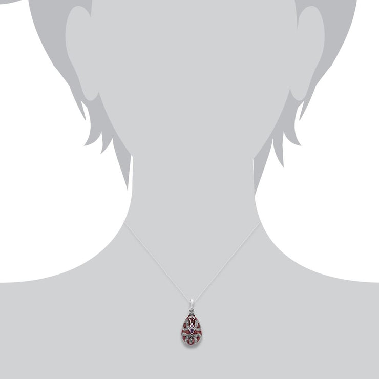 Ciondolo a forma di uovo Fabergé in stile Art Nouveau in argento 925 con ametista