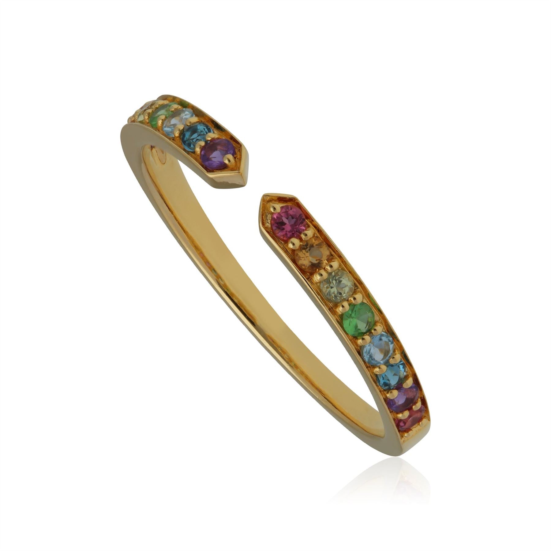 Rainbow Gemstone Open Ring in Gold Plated Sterling Silver