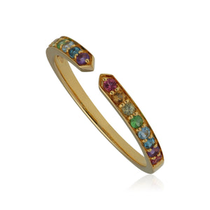 Rainbow Gemstone Open Ring in Gold Plated Sterling Silver