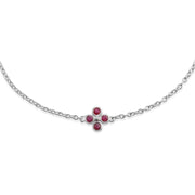Ciondolo e bracciale trifoglio floreale in argento 925 con rubino rotondo