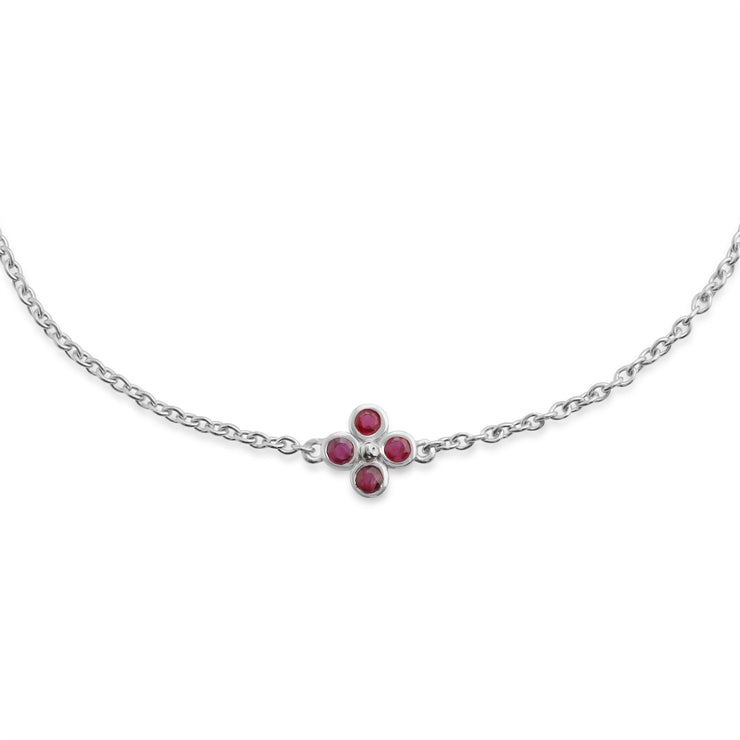Ciondolo e bracciale trifoglio floreale in argento 925 con rubino rotondo