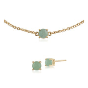 Bracciale e orecchini a bottone rotondi classici in giada classica in oro giallo 375