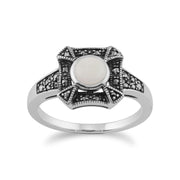 Anello Art Déco Gemondo, anello Art Déco in argento sterling 925 da 0,31 ct con opale e marcasite