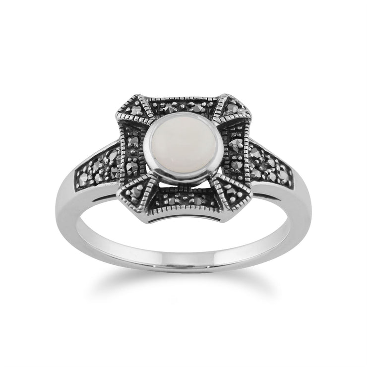 Anello Art Déco Gemondo, anello Art Déco in argento sterling 925 da 0,31 ct con opale e marcasite