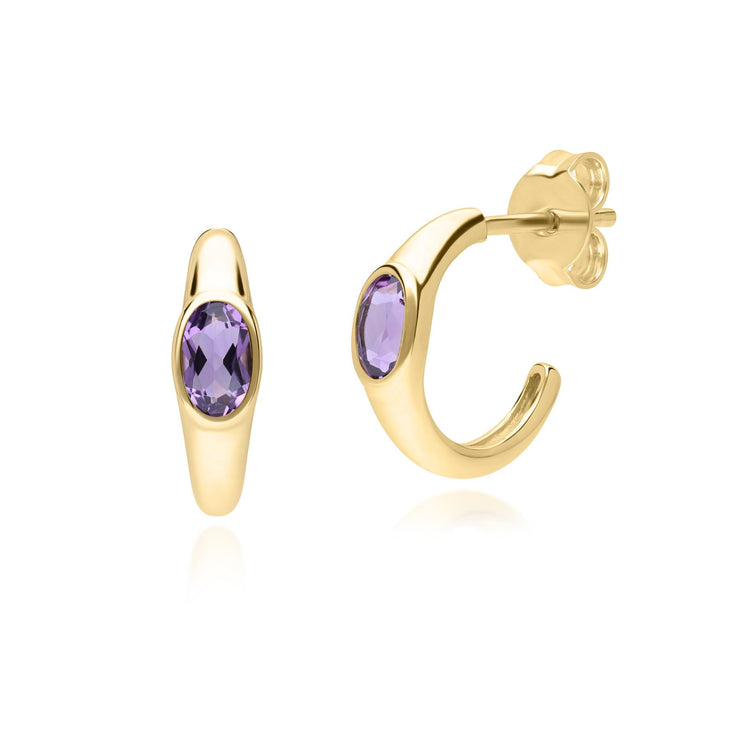 Orecchini ovali classici moderni in argento 925 dorato con oro fino con ametista ovale