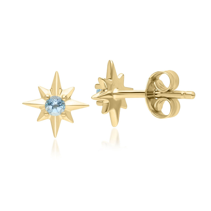 Orecchini a lobo Etoile Night Sky in oro giallo da 9 ct con topazio svizzero azzurro